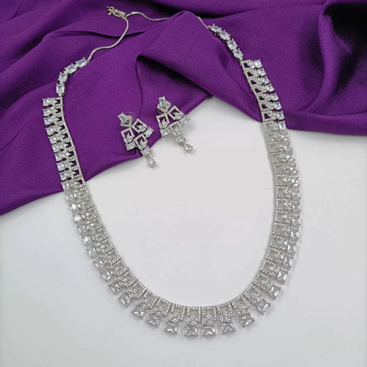 American Diamond Long necklace Set Shree Radhe Pearls