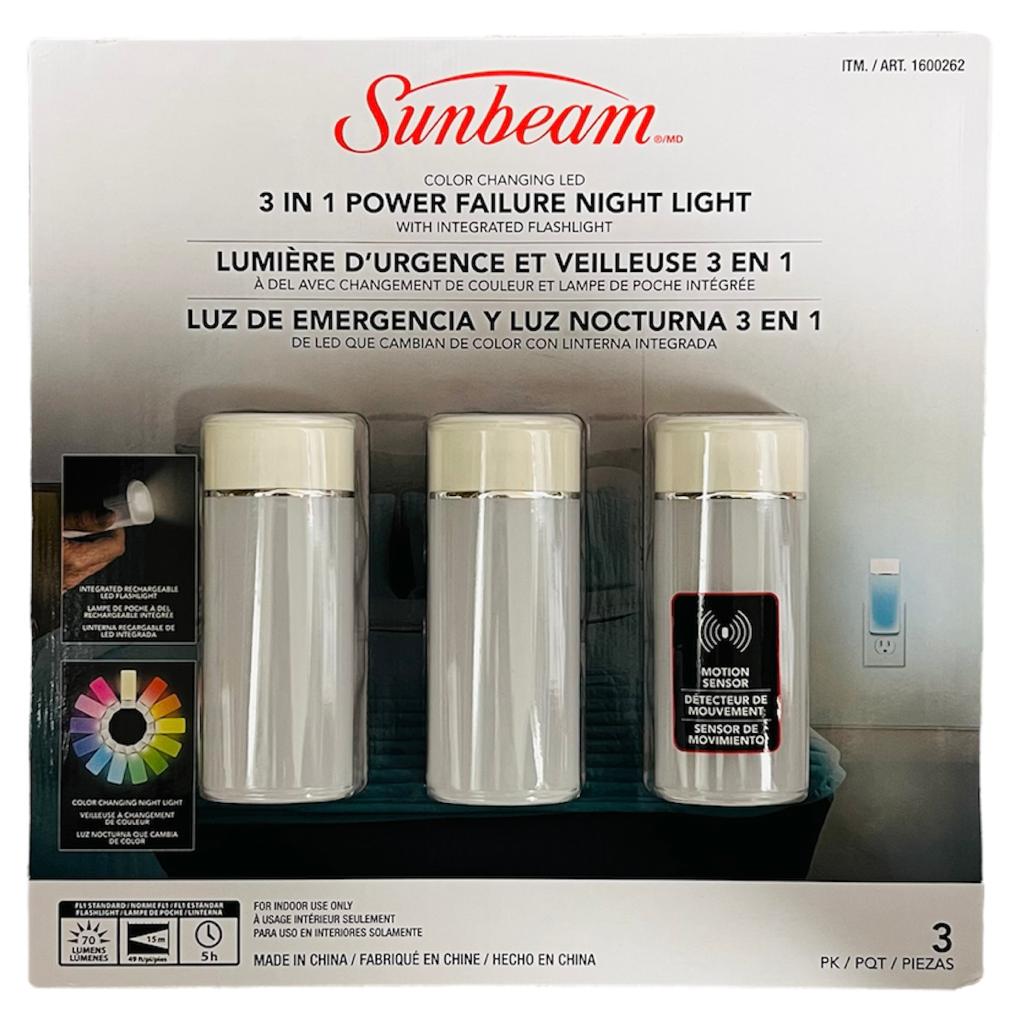 sunbeam led power failure night light with integrated flashlight