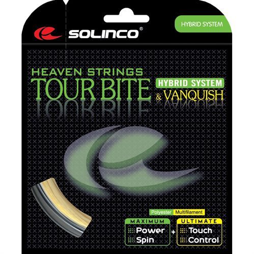 Solinco Tour Bite 17G/ Vanquish 16g Hybrid Tennis String Silver and Natural