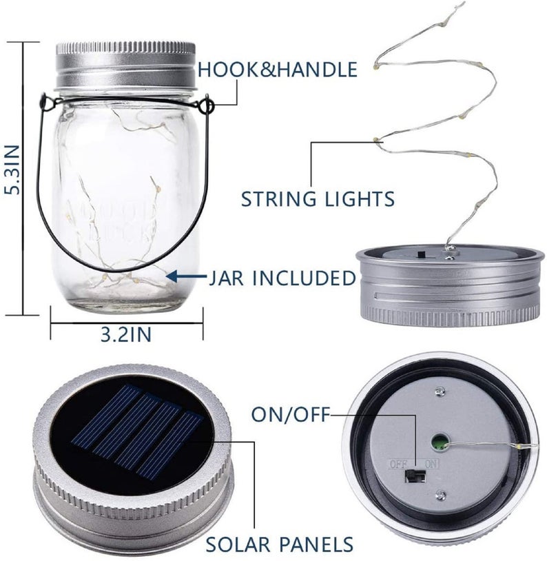 Mason Jar Lid Light 20 LED Solar Powered Fairy Light String Lights Garden Decor 