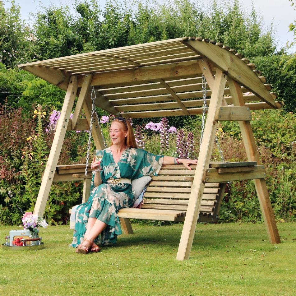 2 seater wooden garden swing seat