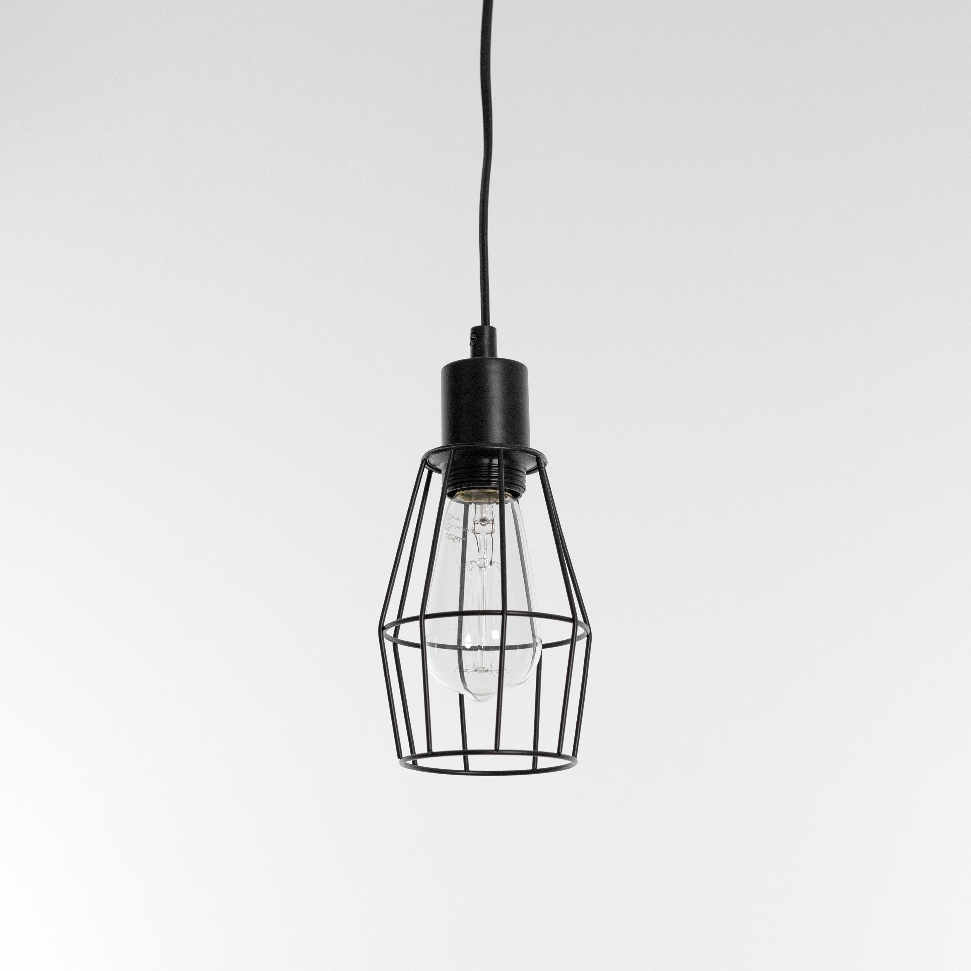 black industrial cage pendant light