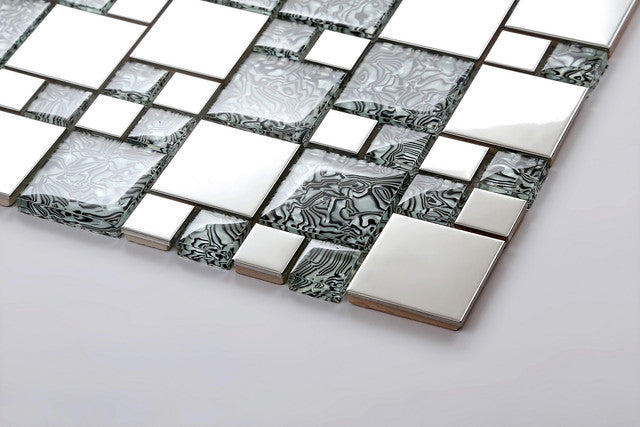 Glasmosaik/Edelstahl mix schwarz/Glas Fliesenspiegel 92-030410 Mosaikplatten 