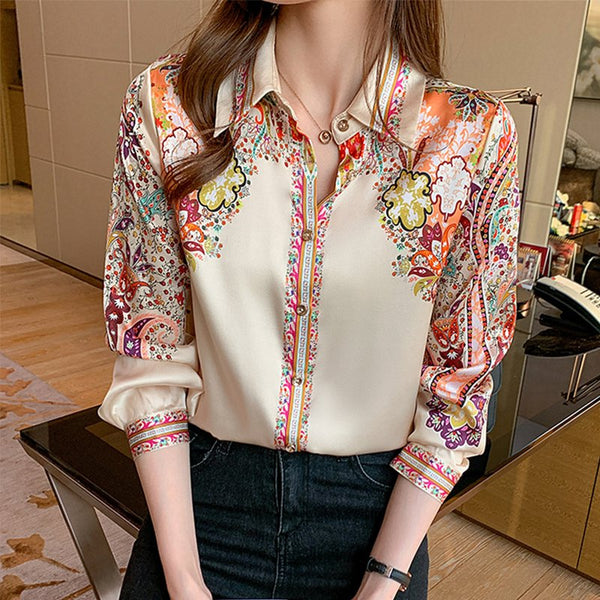 Apricot Tribal Shift Silk-Chiffon Shirts