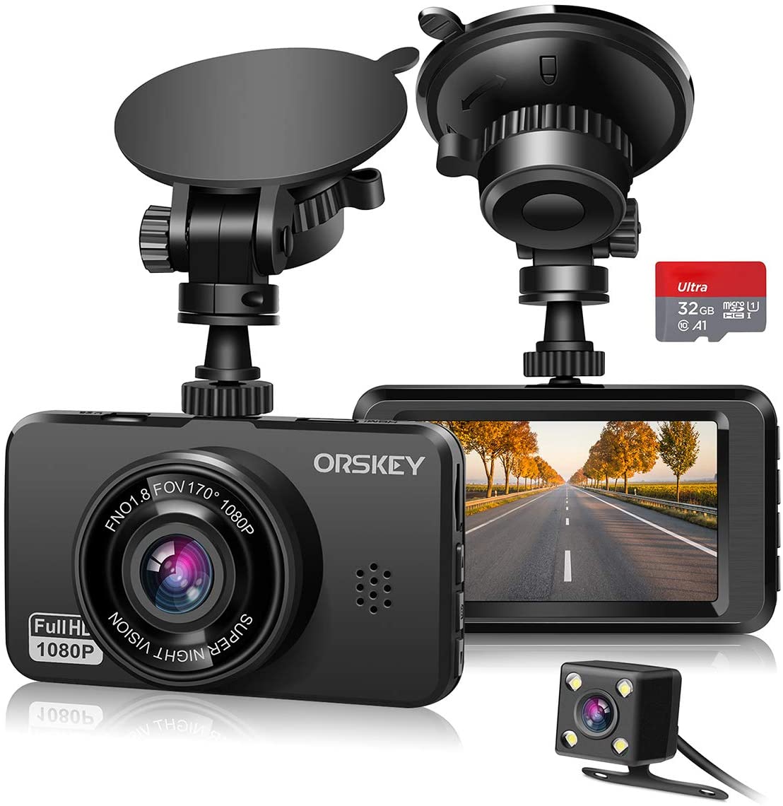 ORSKEY Dash Cam 1080P Full HD Car DVR Dashboard Camera Video Recorder in Car Camera Dashcam for Cars 170 Wide Angle WDR with 3.0 LCD Display Night Vision Motion Detection and G-Sensor 