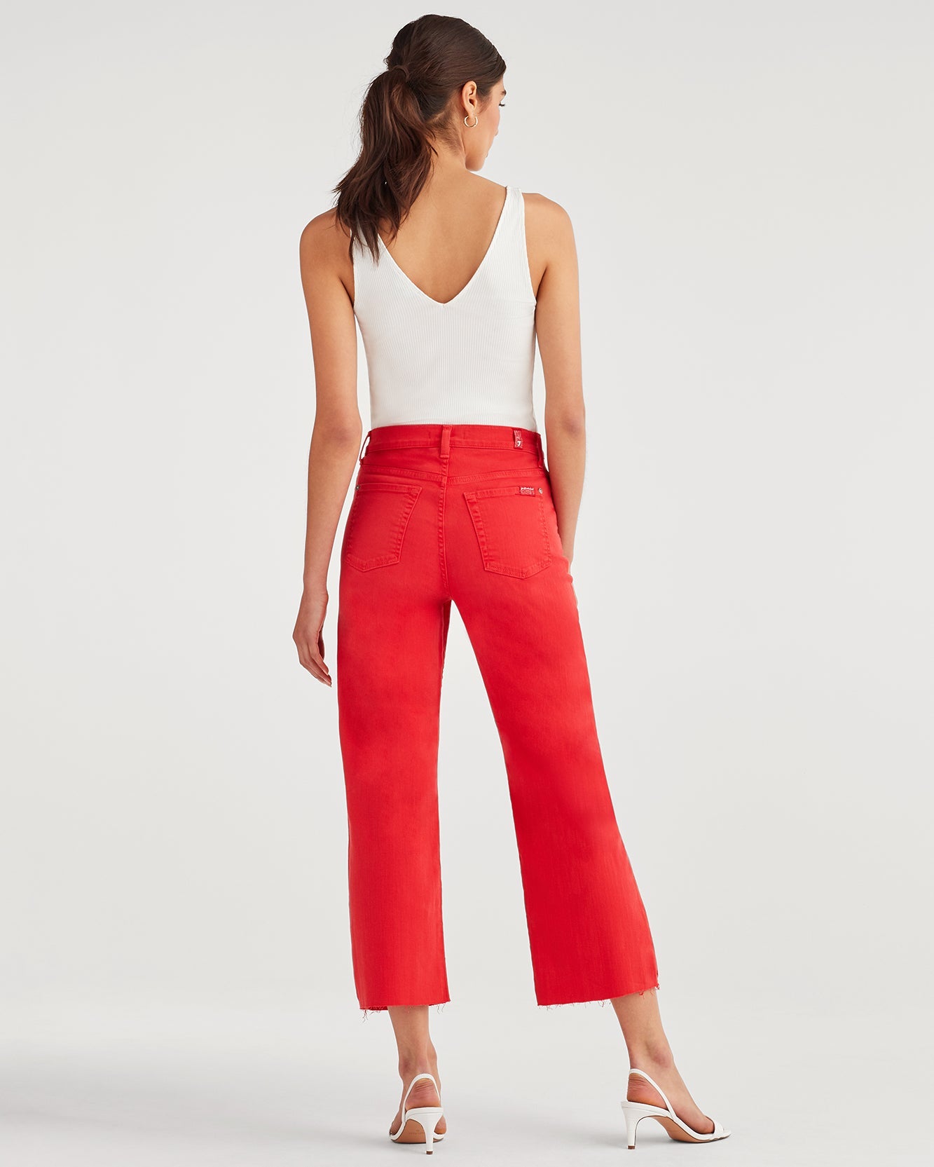 Cropped Alexa with Cut Off Hem in Bright Red (AU8425616A)