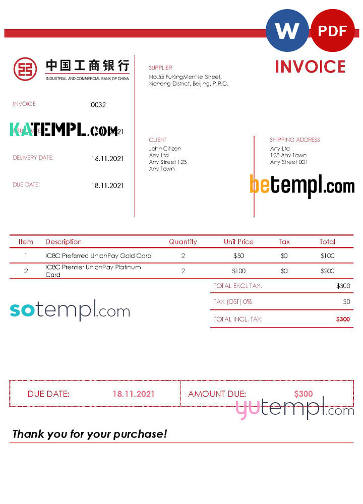 Usa Icbc Invoice Template In Word And Pdf Format Fully Editable Katempl 6449