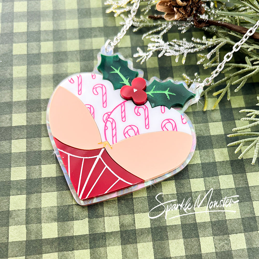 Holiday Booty, laser cut necklace, 3 skin tones, holly, – Sparkle Monster