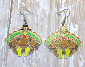 Neon Turkey Thanksgiving Earrings