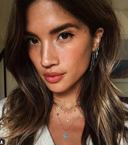 Rocky Barnes wearing our turquoise starburst necklace and twisted mirror chain