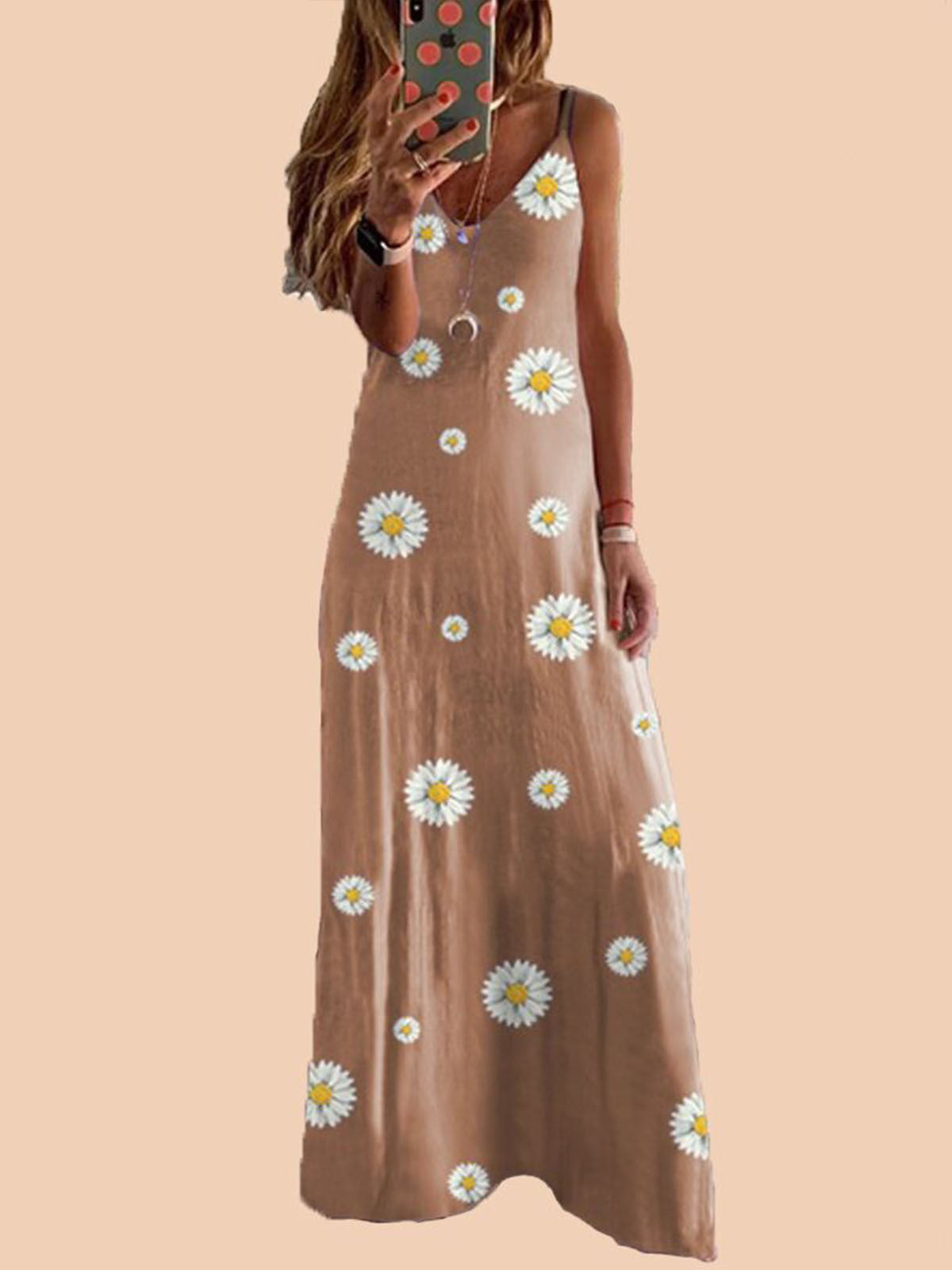 European And American Women's New Printed Daisy Slim Sling Casual Pullover A-line Dress