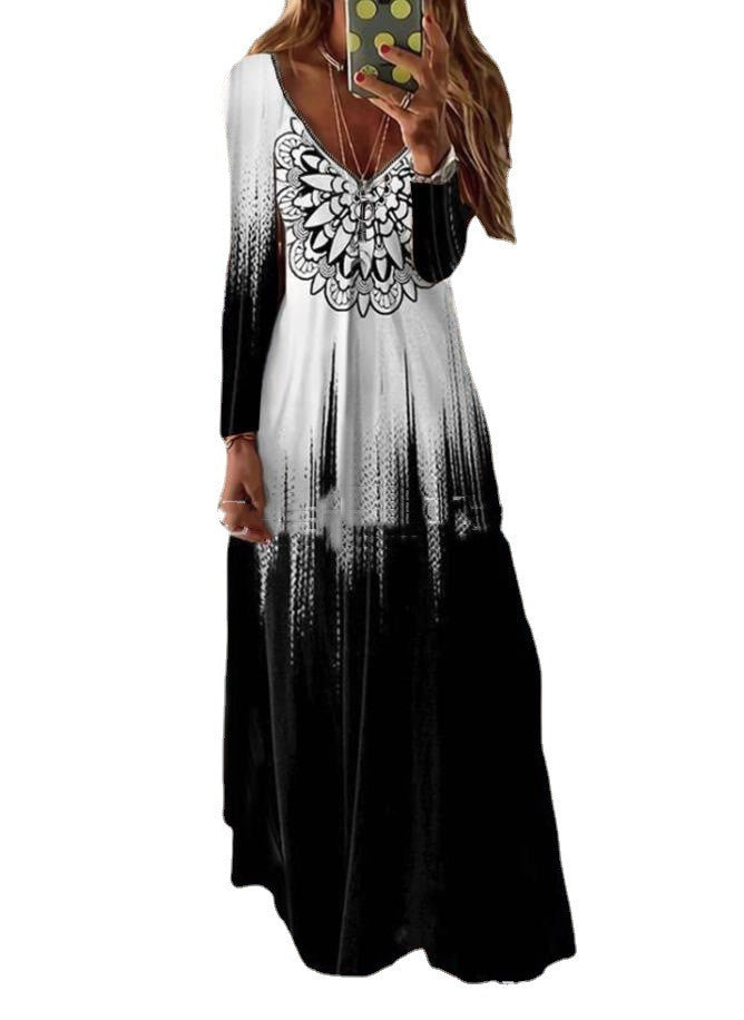 Large Swing Fashion High-waist Spring Print Long Skirt