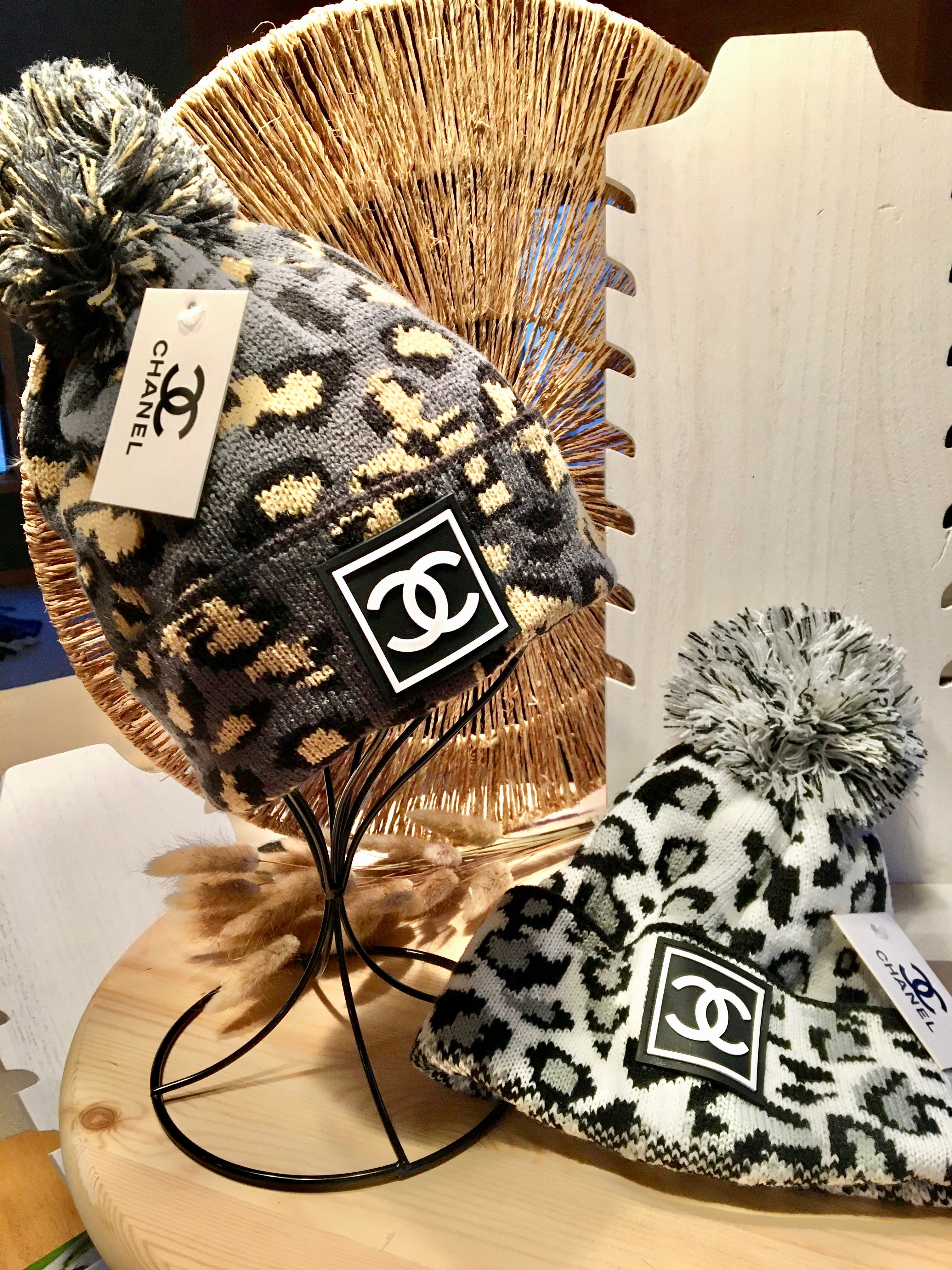 chanel leopard beanie