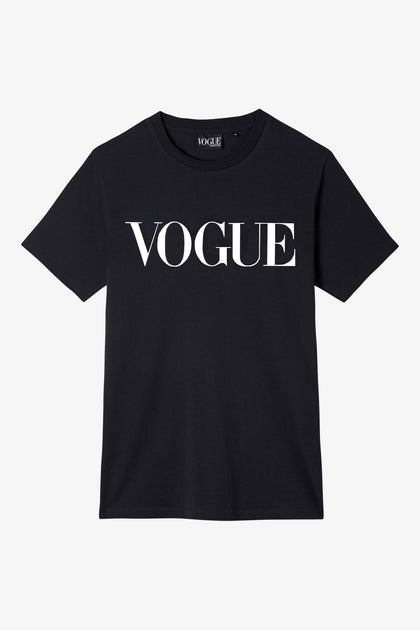 Maldición Carrera buscar Camiseta VOGUE negra logo blanco impreso – Vogue Collection Spain