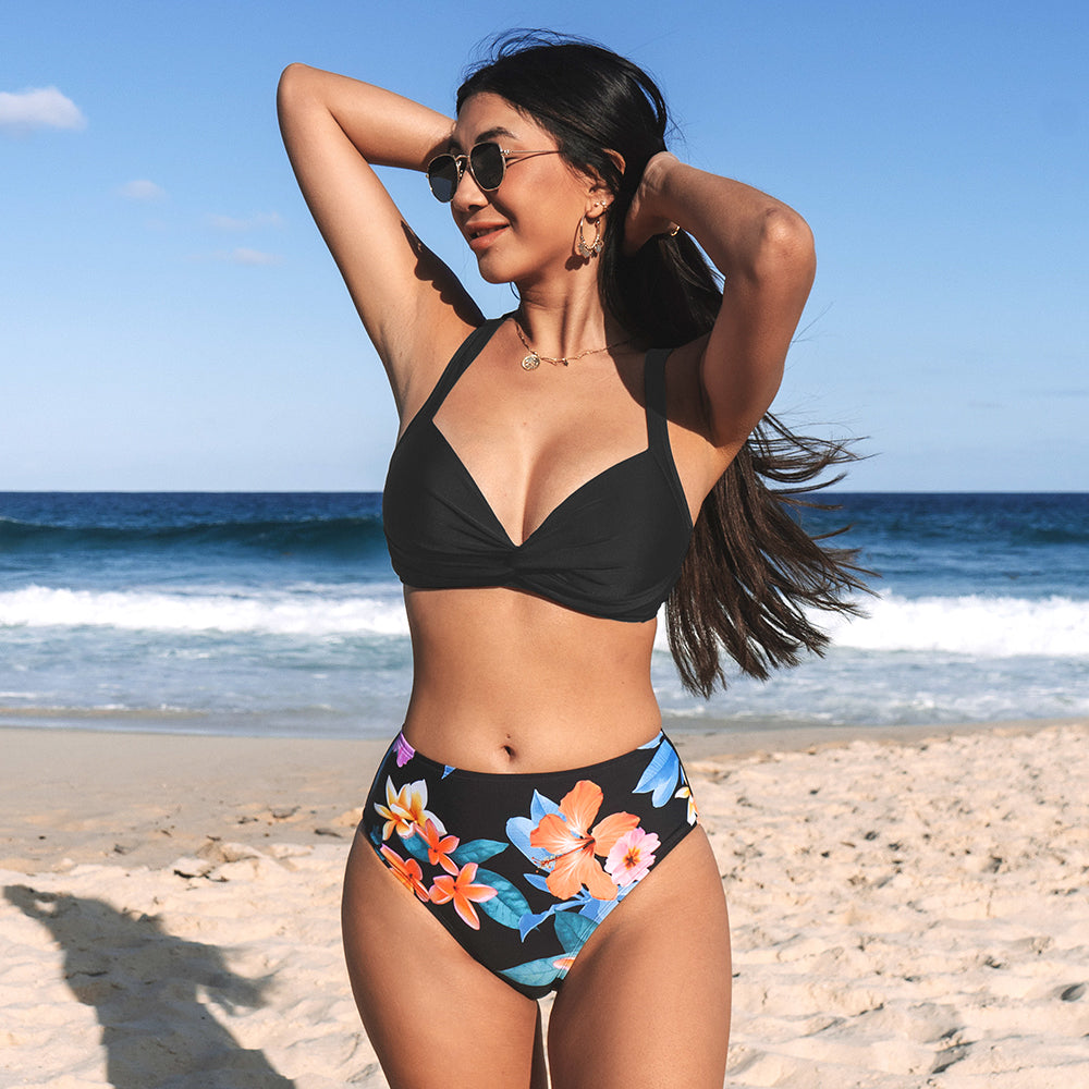 Bikini con Top de Realce Retorcido Estampado Floral - Cintur – Mocca Beach Store