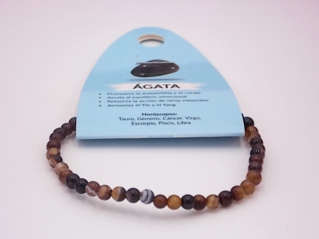 Pulsera de piedra natural de Ágata marrón de 4mm