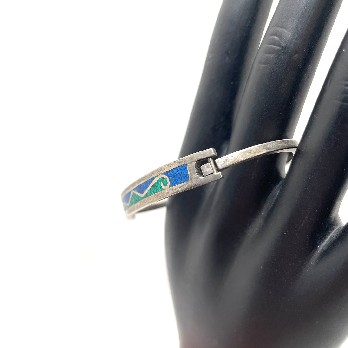 Vintage Silver Child's Bracelet w/ Blue & Green Stone