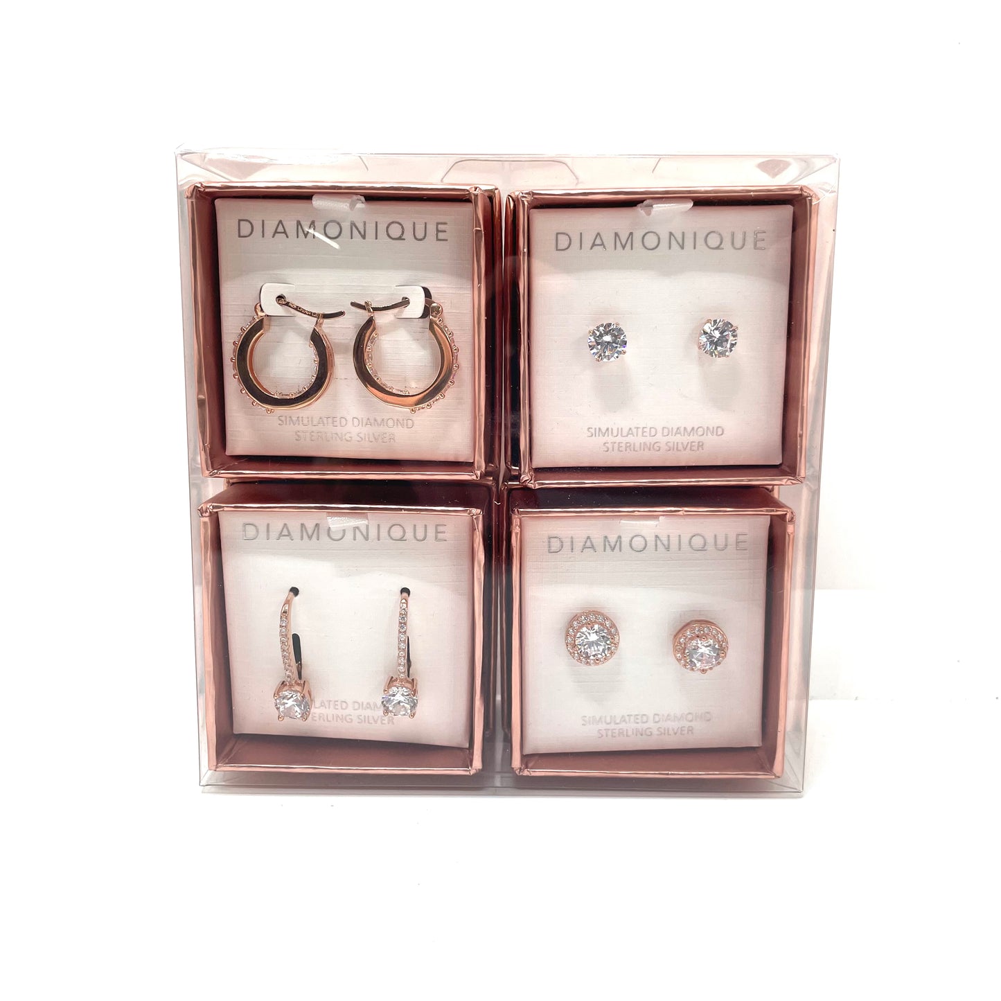 Diamonique Rose Quartz Earrings Set Studs Hoops