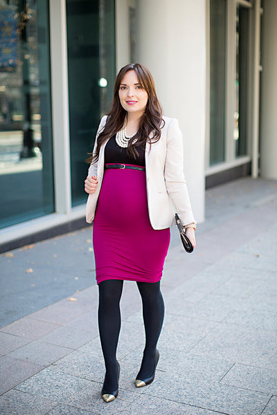 [Bump Style Approved: Pregnancy Q&A With Autumn Klair] - [Wearing Pink Maternity Dress and Black Leggings]