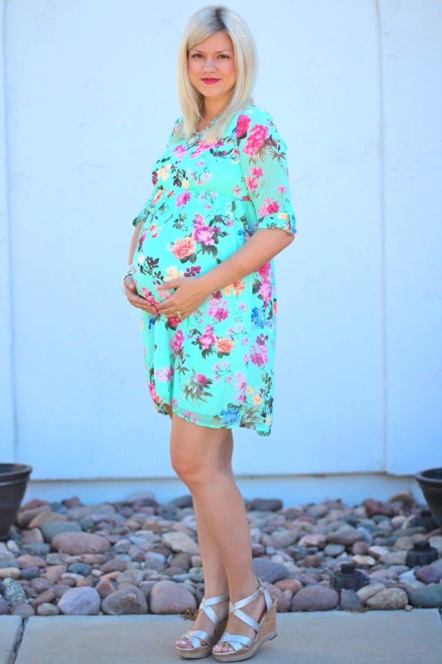 [Bump Style Approved: Pregnancy Q&A with Elle K.] - [Elle K wearing Maternity Floral Dress]