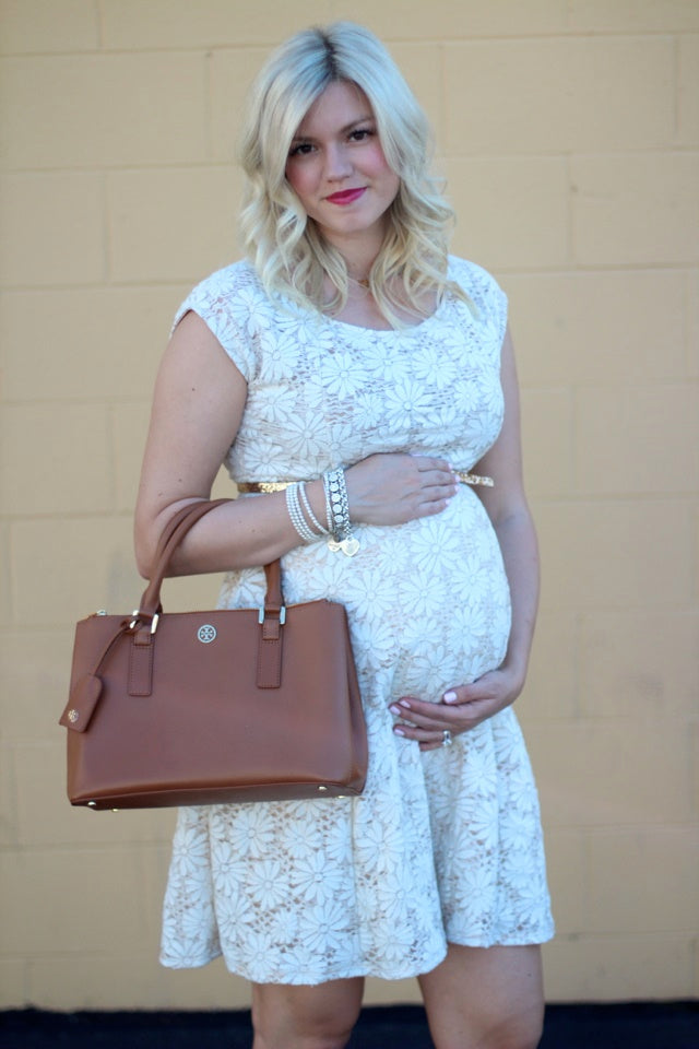 [Bump Style Approved: Pregnancy Q&A with Elle K.] - [Elle K wearing Maternity White Dress]