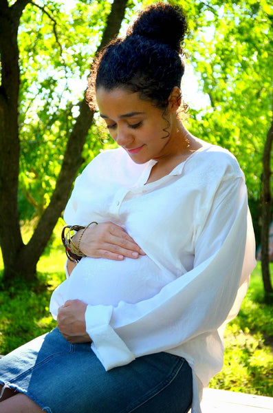 [Bump Style Approved: Pregnancy Q&A with Keila Leist] - [Keila Leist in White Maternity Polo Shirt]