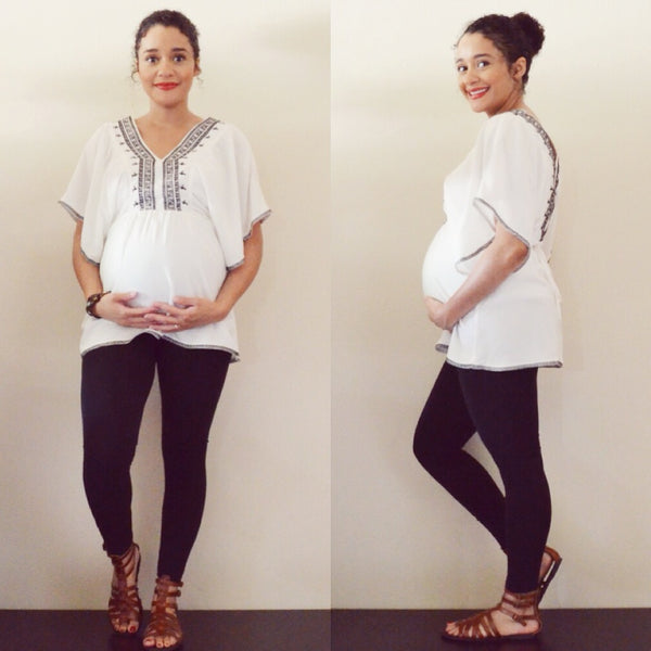 [Bump Style Approved: Pregnancy Q&A with Keila Leist] - [Keila Leist in White Maternity Top and Black Pants]