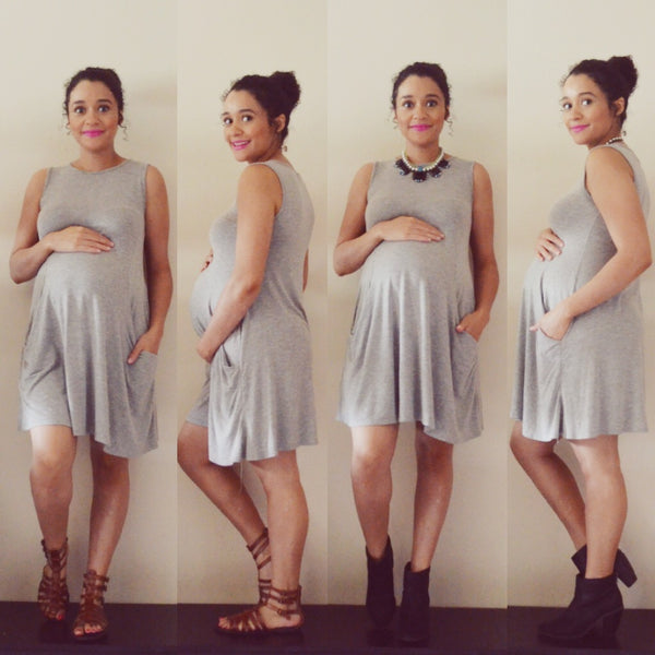 [Bump Style Approved: Pregnancy Q&A with Keila Leist] - [Keila Leist in Gray Maternity Dress]