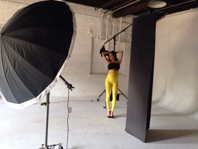 woman posing for Preggo Leggings photoshoot