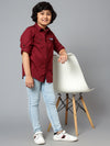 Canatbil Boy's Wine Solid Spread Collar Full Sleeve Shirt