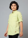 Canatbil Boy's Green Solid Mandarin Collar Full Sleeve Shirt