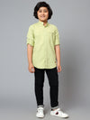 Canatbil Boy's Green Solid Mandarin Collar Full Sleeve Shirt