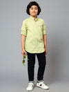 Canatbil Boy's Green Solid Mandarin Collar Full Sleeve Shirt