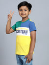 Cantabil Boy's Yellow Color Block Round Neck T-shirt