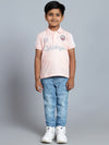 Cantabil Boy's Light Pink Printed Polo Neck T-shirt