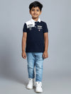 Cantabil Boy's Navy Blue Color Block Polo Neck T-shirt