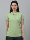 Cantabil Women's Green Solid Polo Neck Casual T-shirt For Summer