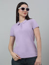 Cantabil Women's Lavender Solid Polo Neck Casual T-shirt For Summer