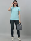 Cantabil Women's Aqua Solid Polo Neck Casual T-shirt For Summer