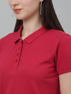 Cantabil Women's Dark Pink Solid Polo Neck Casual T-shirt For Summer