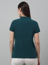 Cantabil Women's Teal Blue Solid Polo Neck Casual T-shirt For Summer