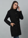 Cantabil Solid Full Sleeves Band Collar Regular Fit Women Black Casual Long Coat