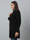 Cantabil Solid Full Sleeves Band Collar Regular Fit Women Black Casual Long Coat