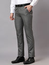 Cantabil Men's Grey Non Pleated Checkered Formal Trouser