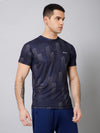 Cantabil Regular Fit Printed Round Neck Half Sleeve Black Active Wear T-Shirt for Men