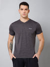 Cantabil Regular Fit Solid V-Neck Half Sleeve Grey Melange Active Wear T-Shirt for Men