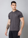 Cantabil Regular Fit Solid V-Neck Half Sleeve Grey Melange Active Wear T-Shirt for Men