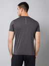 Cantabil Regular Fit Solid V-Neck Half Sleeve Grey Melange Active Wear T-Shirt for Men