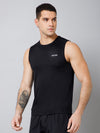 Cantabil Regular Fit Solid Round Neck Sleeveless Black Active Wear T-Shirt for Men