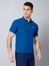 Cantabil Regular Fit Solid Polo Neck Half Sleeve Blue Active Wear T-Shirt for Men